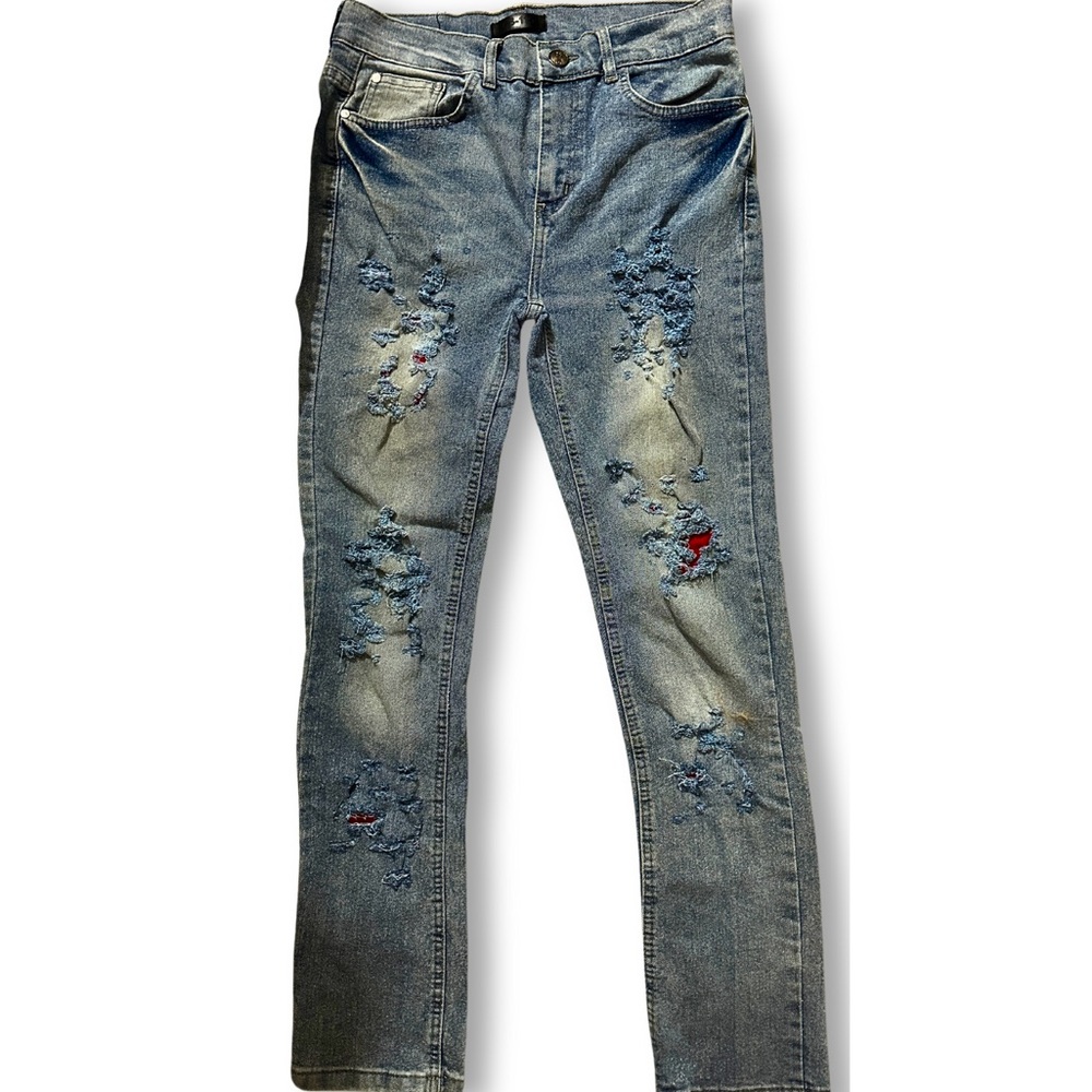 GS-15 Distressed Denim Blue Jeans Straight Leg Womens SZ 30